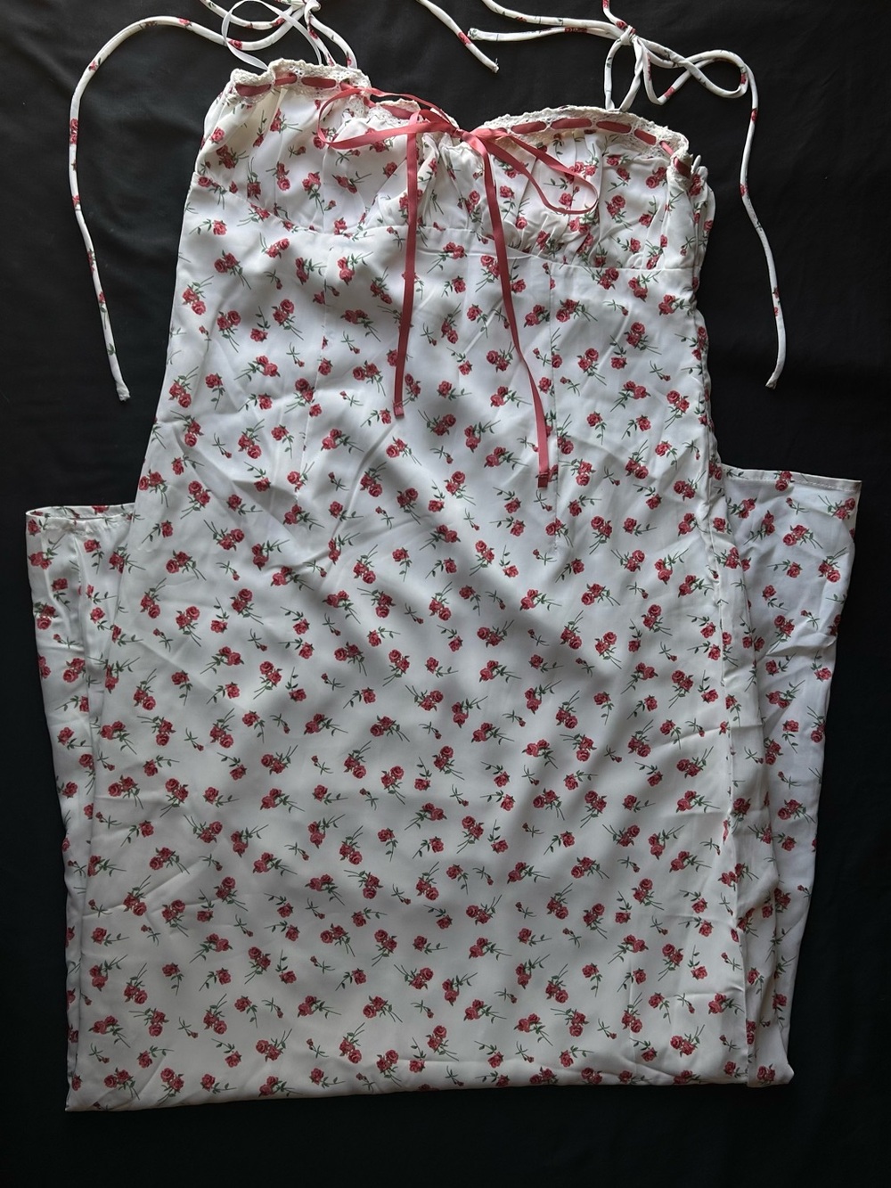 Urban Outfitters White Strapless Floral Maxi Dress with Pink Rose Print